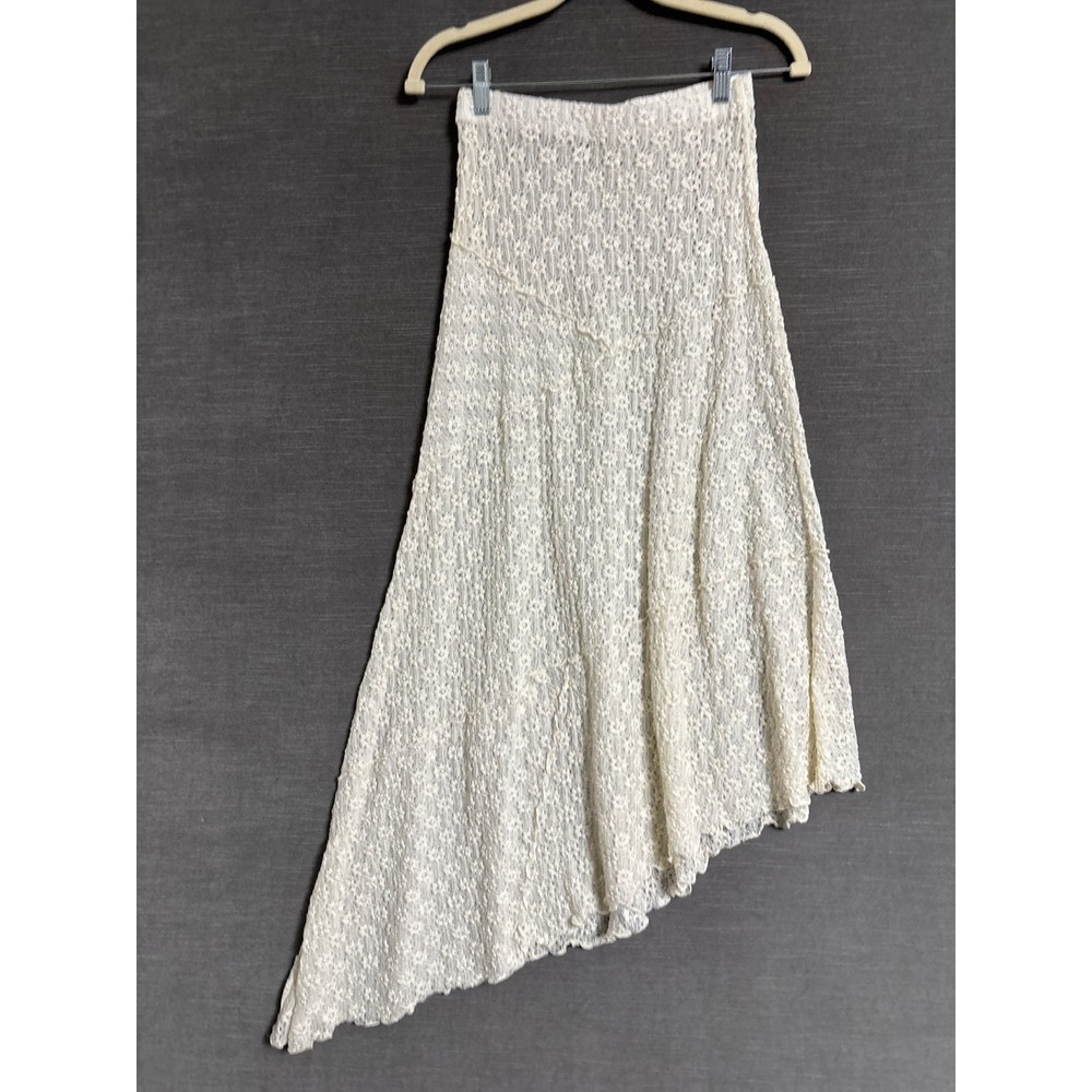 Lace Skirt XS Cream Asymmetrical Floral Lace Boho Sheer Tiered Midi Fairy y2k
